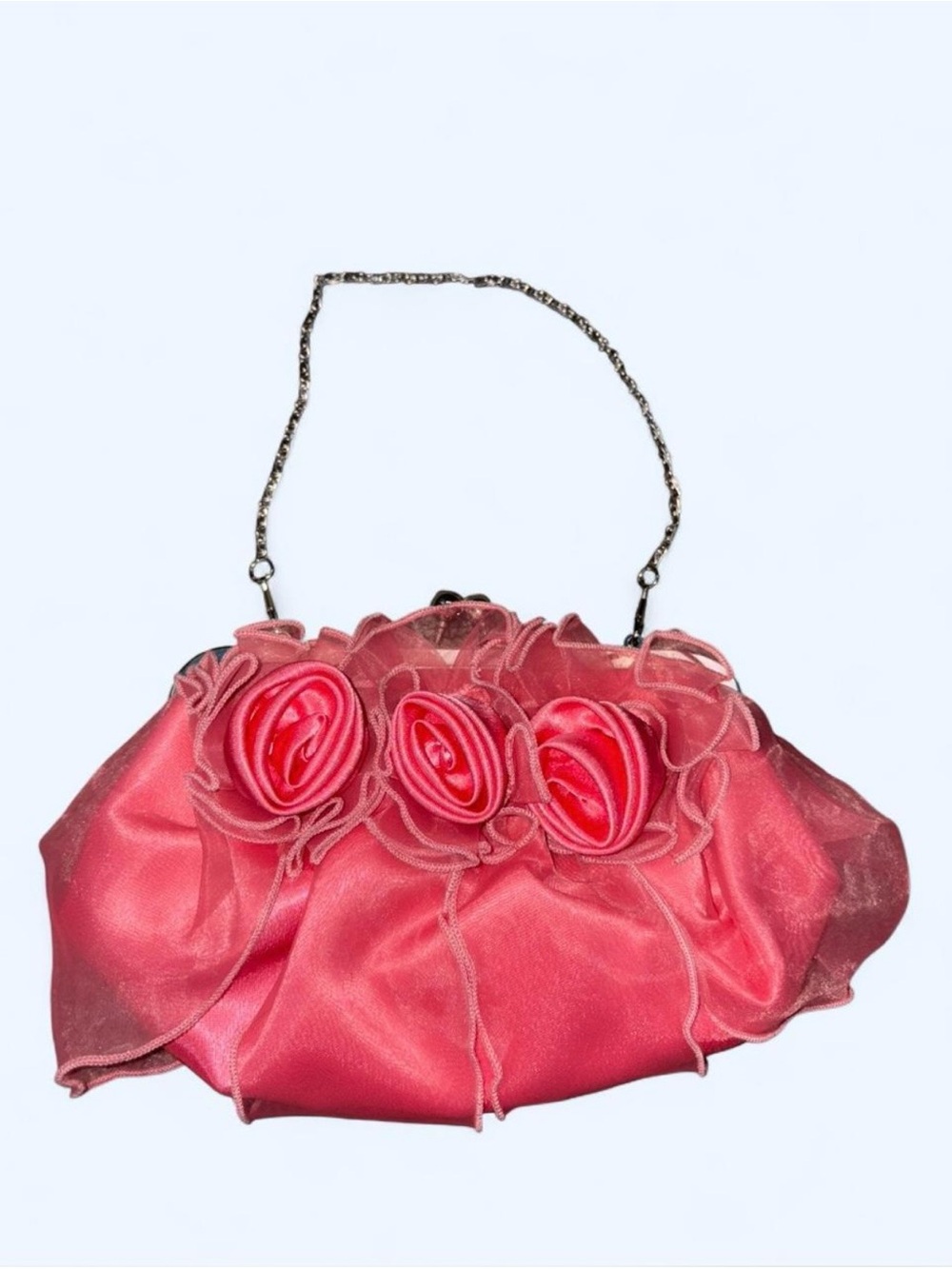 Elegant Pink Floral Satin Evening Bag